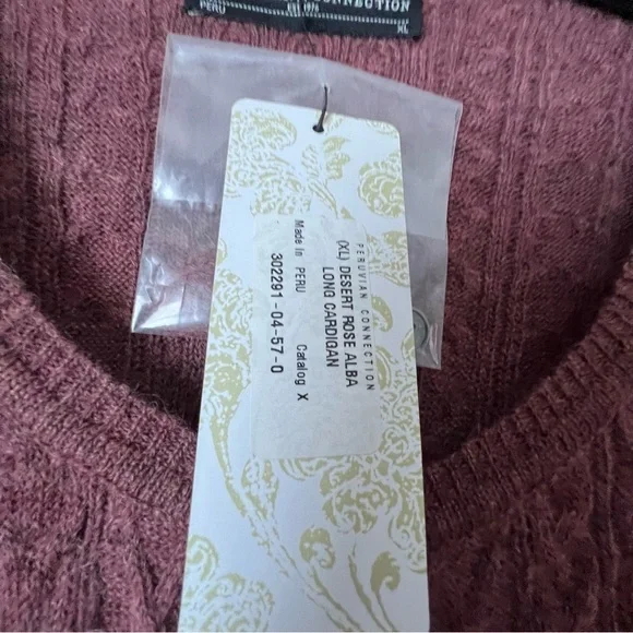 Peruvian Connection Alpaca Blend Desert Rose Alba Long Button Front Cardigan NWT